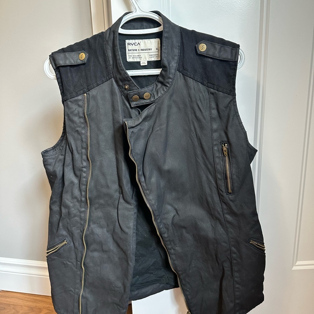Oversized RVCA Black Vest with Gold Accents and Buckles